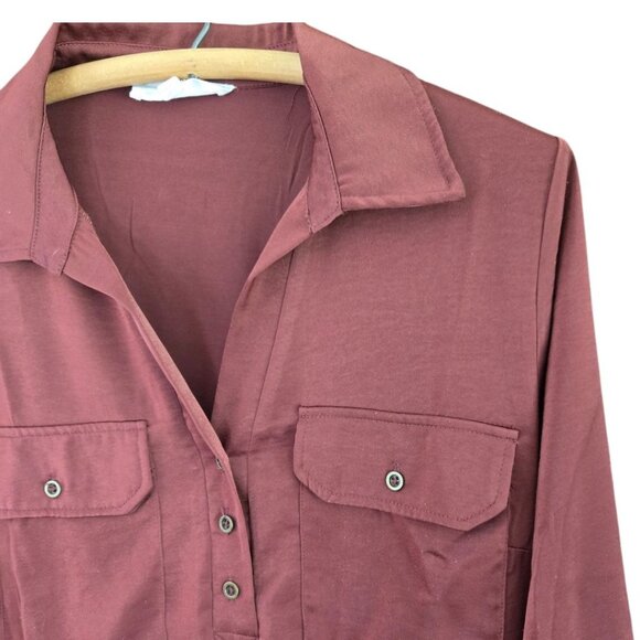 Lucky Brand Womens Long Sleeve Tunic Dress In Burgundy Size Large - Picture 3 of 5